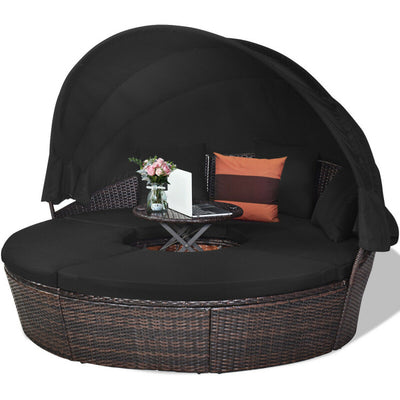 Outdoor Daybed with Retractable Canopy - Black