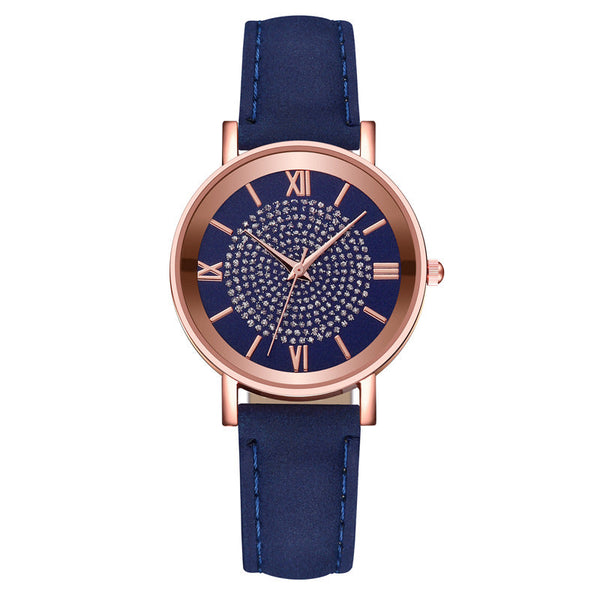 Womens Watches Bracelet Set Starry Sky Ladies Watch Casual Leather Student Quartz Wristwatch Luxury Fashion Minimalist Leather Strap Dress Analogue Quartz Round Elegant Watch