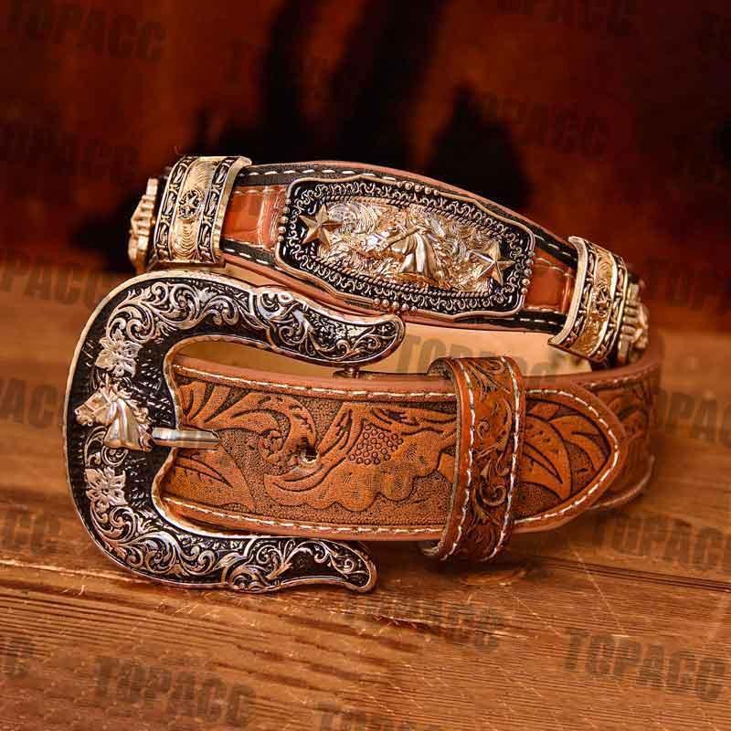 TOPACC Western Super Concho Horse Country Belts Genuine Leather - Gifts for You 'n Me