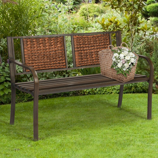 Patio Garden Bench with Powder Coated Steel Frame for Lawn