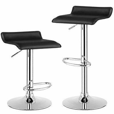 Set of 2 Adjustable PU Leather Backless Bar Stools-Black