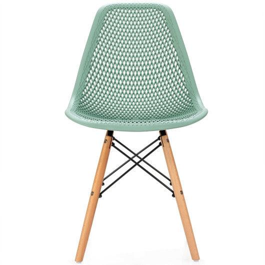 4 Pieces Modern Plastic Hollow Chair Set with Wood Leg-Green