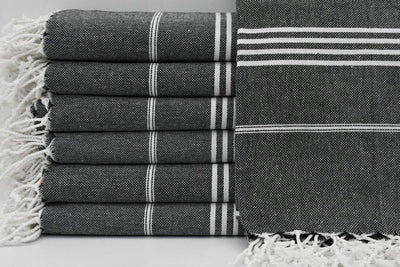 Black Monaco Turkish Towel – Lightweight Quick Dry Beach & Bath Towel, Luxury Turkish Cotton Spa Towel, Travel & Pool Towel