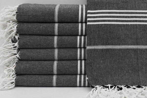 Black Monaco Turkish Towel – Lightweight Quick Dry Beach & Bath Towel, Luxury Turkish Cotton Spa Towel, Travel & Pool Towel