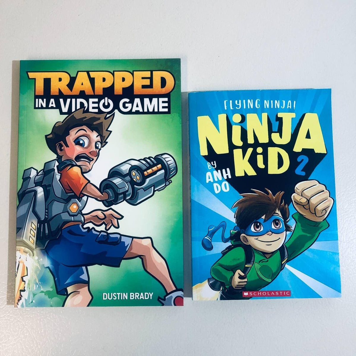 Set of 2 Kids Paperback Books Trapped In A Video and Ninja Kid Fantasy