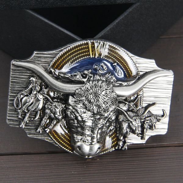 TOPACC Western Longhorn Cow Belt Buckle Horseback Riding Copper/Bronze - Gifts for You 'n Me