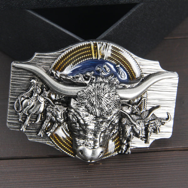 TOPACC Western Longhorn Cow Belt Buckle Horseback Riding Copper/Bronze