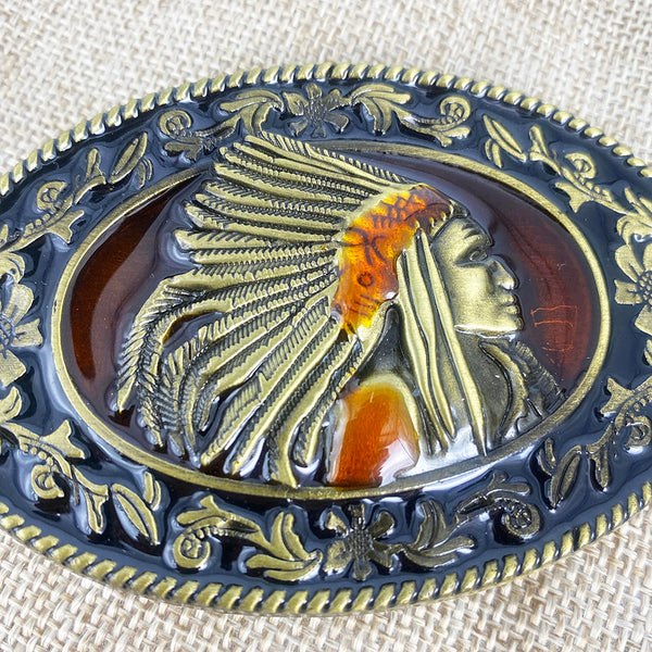 TOPACC Indians Bronze drip oil Belt Buckle