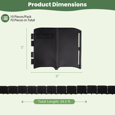 10.5 FT 70 PCS Garden Edging Borders No Dig Interlocking Design for Flower Beds-Black