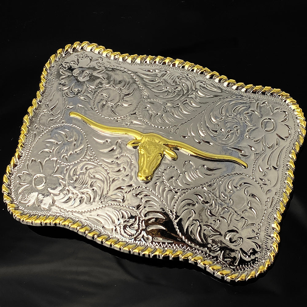 TOPACC Rectangle Two Tone Longhorn Cow Belt Buckle