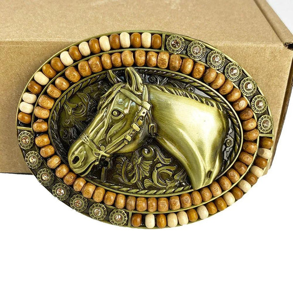 TOPACC Western Oval Wood Beads Horse Belt Buckle - Gifts for You 'n Me