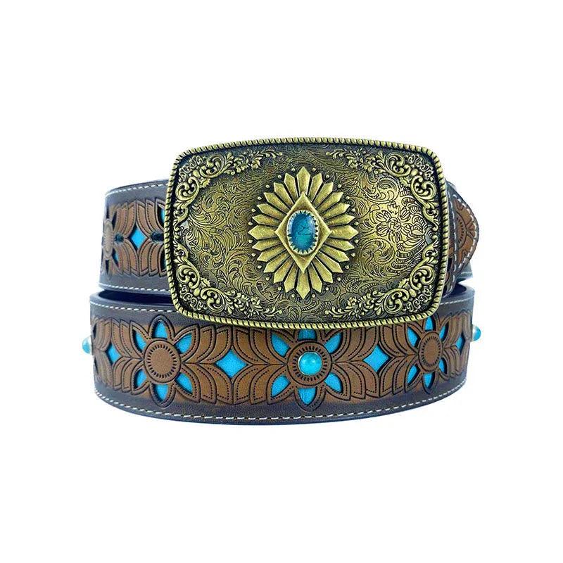 TOPACC Western Turquoise Belts - Square Turquoise Buckle#2 Copper/Bronze - Gifts for You 'n Me