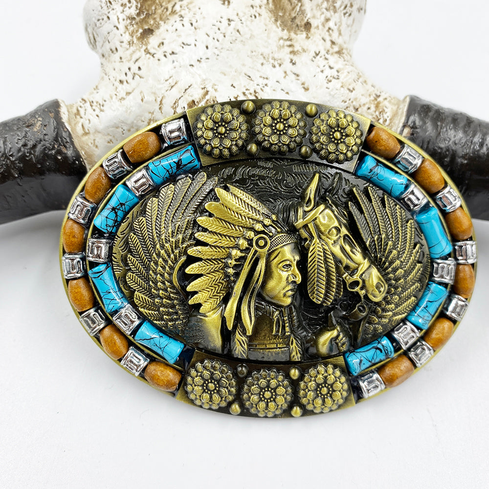 TOPACC Western Turquoise Belts - Turquoise Indians Belt Buckle Copper/Bronze