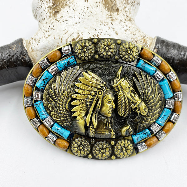 TOPACC Western Turquoise Belts - Turquoise Indians Belt Buckle Copper/Bronze