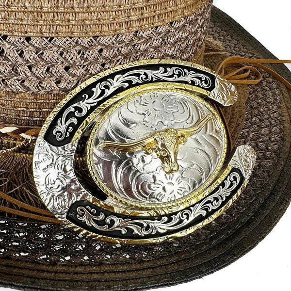 TOPACC Two Tone Horseshoe Longhorn Bull Buckle - Gifts for You 'n Me