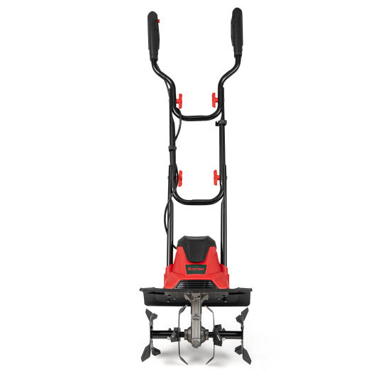 10 Amp Powerful Corded Electric Tiller Cultivator with Safety Lock-Red