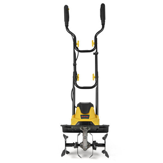 10 Amp Powerful Corded Electric Tiller Cultivator with Safety Lock-Yellow