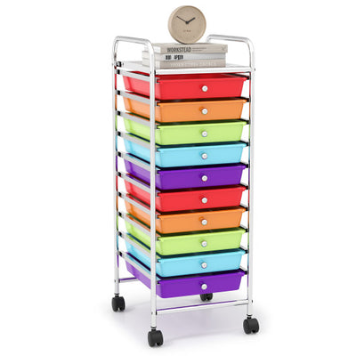 10 Drawer Rolling Storage Cart Organizer with 4 Universal Casters-Multicolor