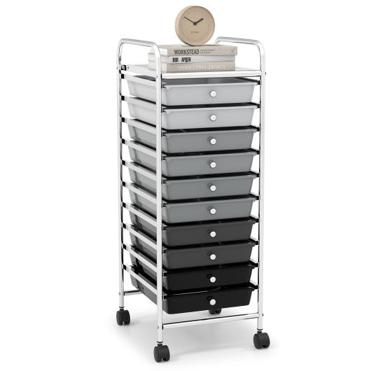 10 Drawer Rolling Storage Cart Organizer with 4 Universal Casters-Gradient Gray