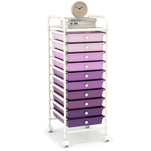 10 Drawer Rolling Storage Cart Organizer with 4 Universal Casters-Purple