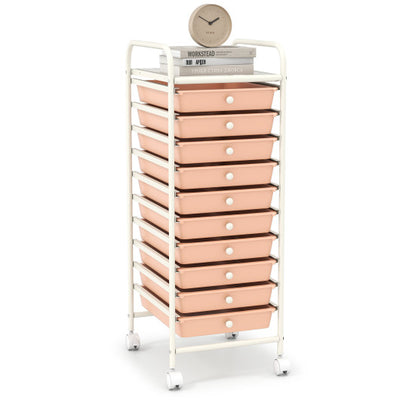 10 Drawer Rolling Storage Cart Organizer with 4 Universal Casters-Cherry
