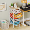 10-Drawer Rolling Storage Cart Mobile Utility Organizer with Wooden Tabletop and Lockable Wheels-Macaron