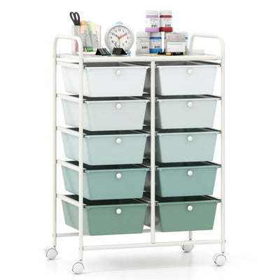 10-Drawer Rolling Storage Cart-Light Green