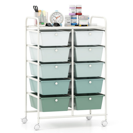 10-Drawer Rolling Storage Cart-Light Green