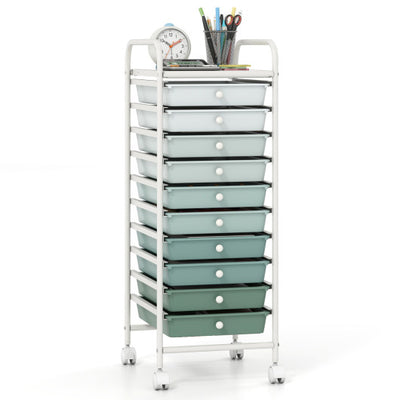 10 Drawer Rolling Storage Cart Organizer with 4 Universal Casters-Green