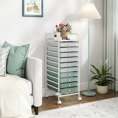 10 Drawer Rolling Storage Cart Organizer with 4 Universal Casters-Green