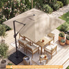 10 FT Cantilever Patio Umbrella with Solar LED Lights for Pool and Garden-Beige