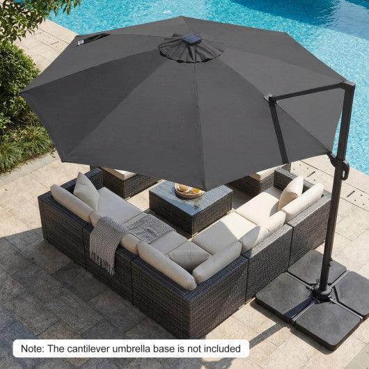 10 FT Cantilever Patio Umbrella with Solar LED Lights 360° Rotation-Gray