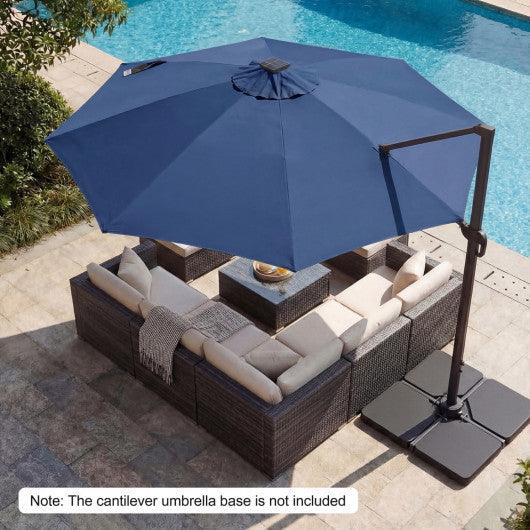 10 FT Cantilever Patio Umbrella with Solar LED Lights 360° Rotation-Navy