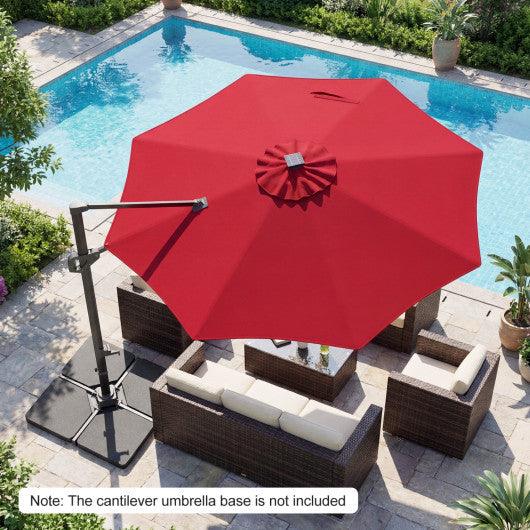 10 FT Cantilever Patio Umbrella with Solar LED Lights 360° Rotation-Wine