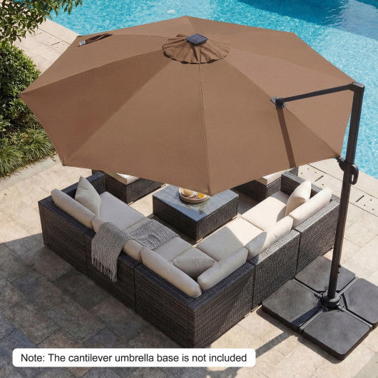 10 FT Cantilever Patio Umbrella with Solar LED Lights 360° Rotation-Brown