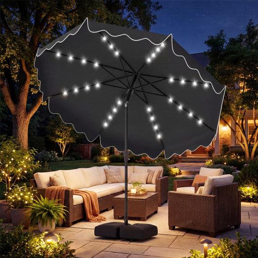 10 FT Outdoor Patio Umbrella with Solar LED Lights and Weighted Base-Gray