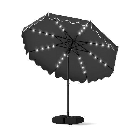 10 FT Outdoor Patio Umbrella with Solar LED Lights and Weighted Base-Gray