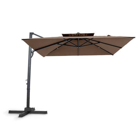 10 FT Patio Cantilever Umbrella with 360° Rotation and 8 Sturdy Ribs for Backyard-Tan