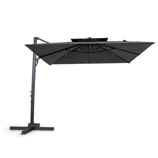 10 FT Patio Cantilever Umbrella with 360° Rotation and 8 Sturdy Ribs for Backyard-Gray