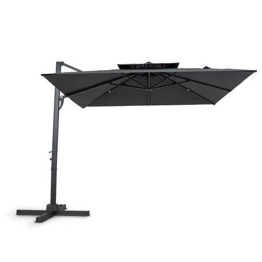 10 FT Patio Cantilever Umbrella with 360° Rotation and 8 Sturdy Ribs for Backyard-Gray