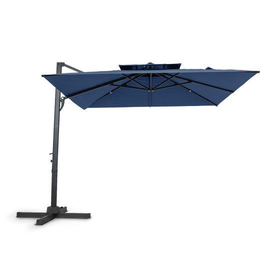 10 FT Patio Cantilever Umbrella with 360° Rotation and 8 Sturdy Ribs for Backyard-Navy
