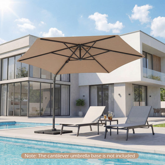10 FT Patio Cantilever Umbrella with 360° Rotation and Air Vent for Backyard and Poolside-Tan