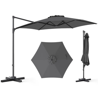 10 FT Patio Cantilever Umbrella with 360° Rotation and Air Vent for Backyard and Poolside-Gray