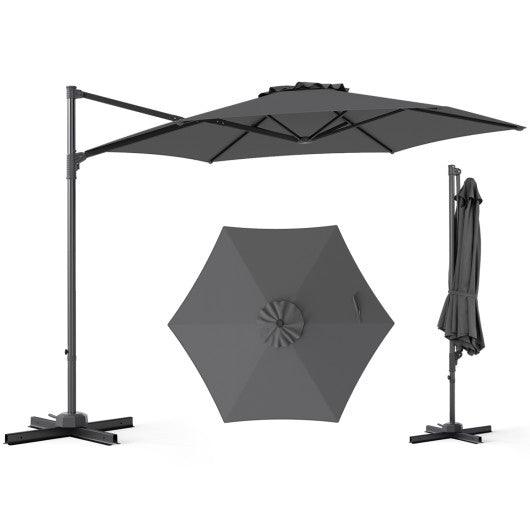 10 FT Patio Cantilever Umbrella with 360° Rotation and Air Vent for Backyard and Poolside-Gray