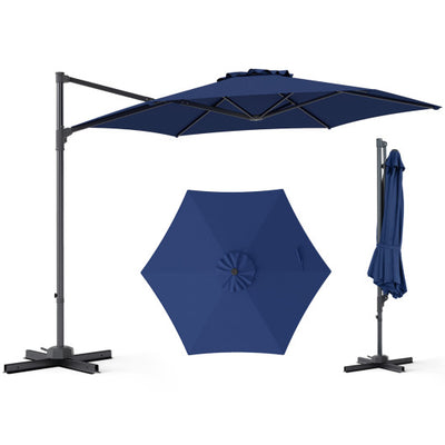 10 FT Patio Cantilever Umbrella with 360° Rotation and Air Vent for Backyard and Poolside-Blue