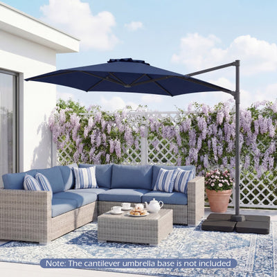 10 FT Patio Cantilever Umbrella with 360° Rotation and Air Vent for Backyard and Poolside-Blue