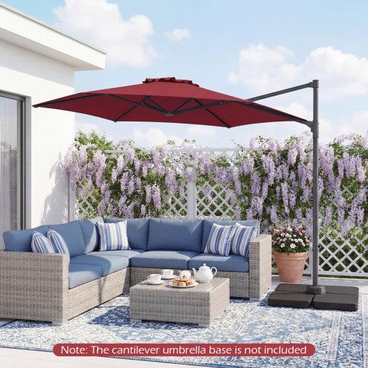 10 FT Patio Cantilever Umbrella with 360° Rotation and Air Vent for Backyard and Poolside-Wine