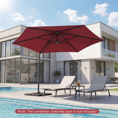 10 FT Patio Cantilever Umbrella with 360° Rotation and Air Vent for Backyard and Poolside-Wine