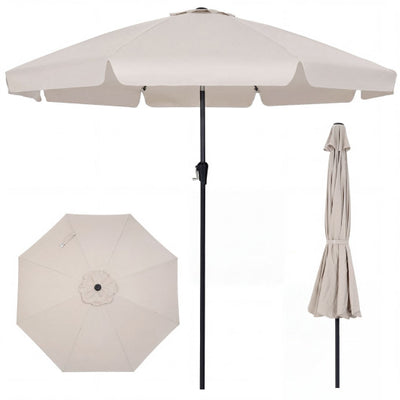 10 FT Scalloped Patio Umbrella with Push Button Tilt and 8 Fiberglass Ribs-Beige