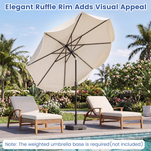 10 FT Scalloped Solar Patio Umbrella with 24 LED Lights and Tilt Adjustment-Beige